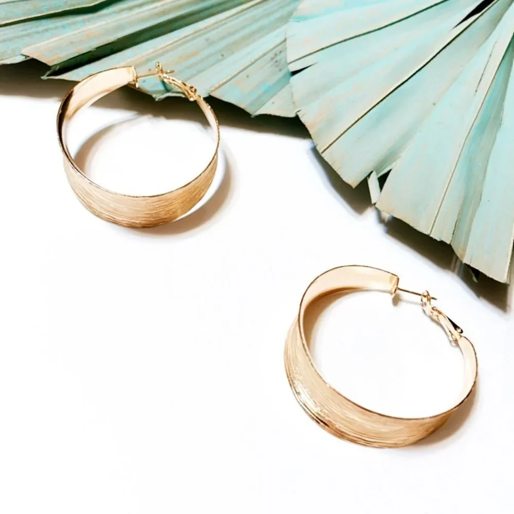 Anthropologie Gold Textured Hoop Earrings